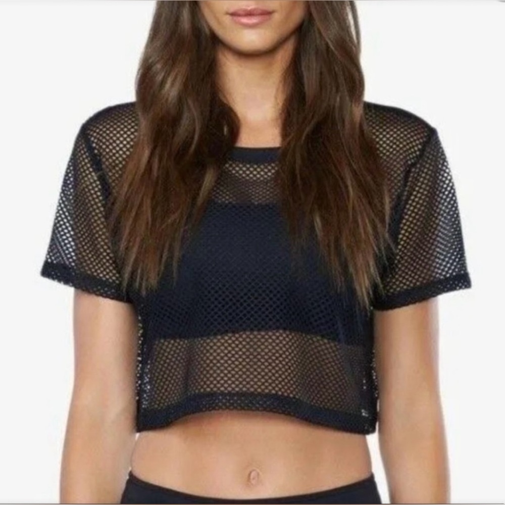 Koral Open Mesh Crop Crop Top in Black